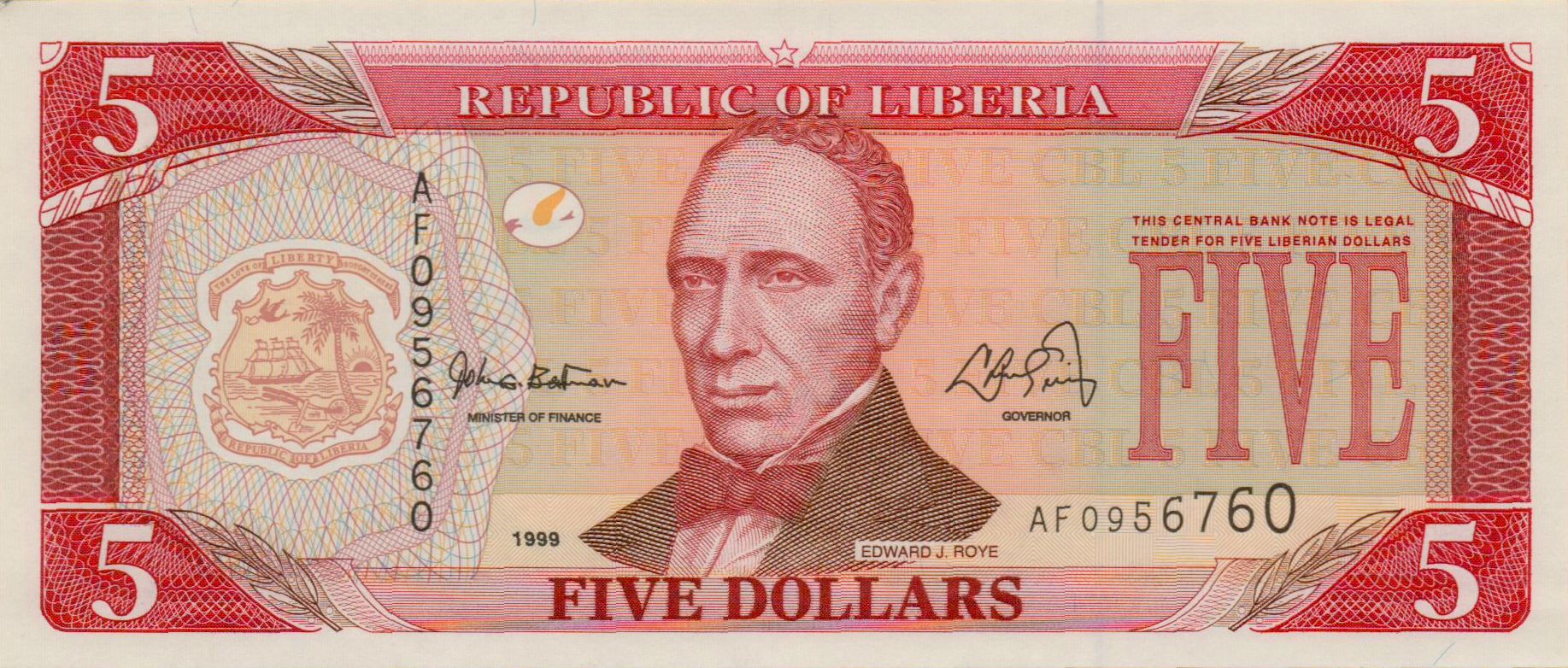 Liberia 5 1999 UNC P-21